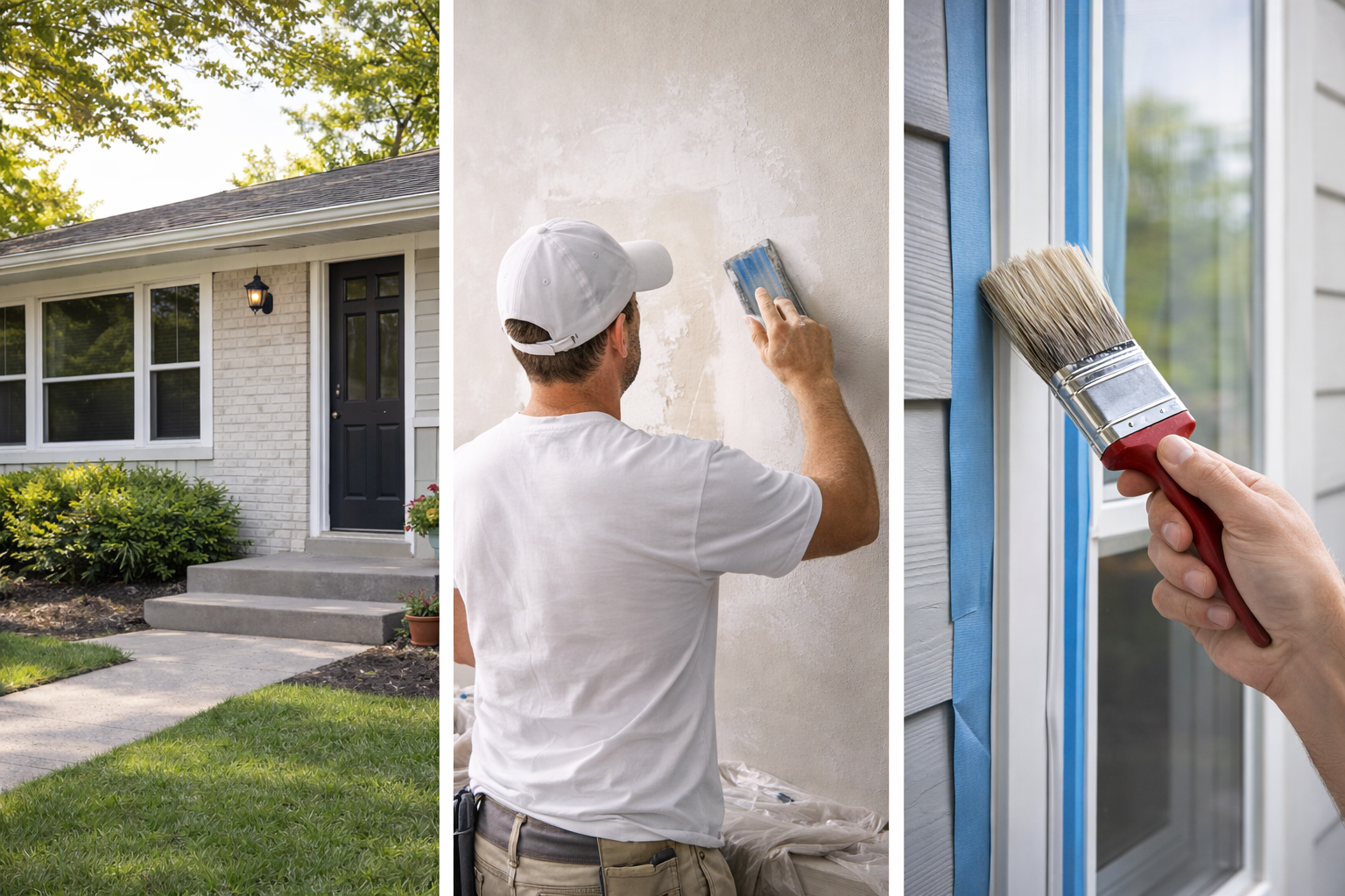 Oxford OH mid-century residential home exterior, neutral colors, example of MSP Painting Company exterior painting project